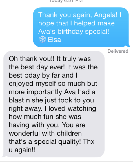 Thank You Elsa, Angela From Newark Delaware Frozen Princess Birthday Party